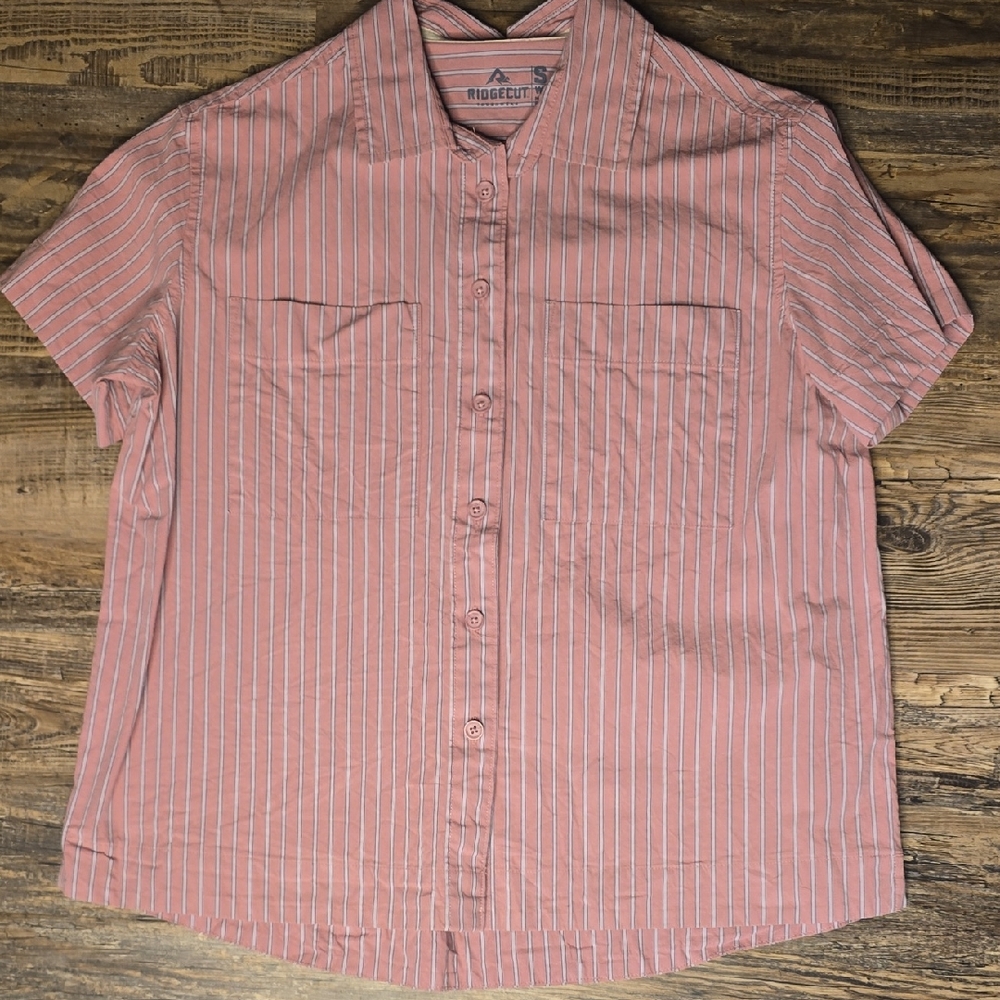Ridgecut Women's Pink Striped Button Down Shirt